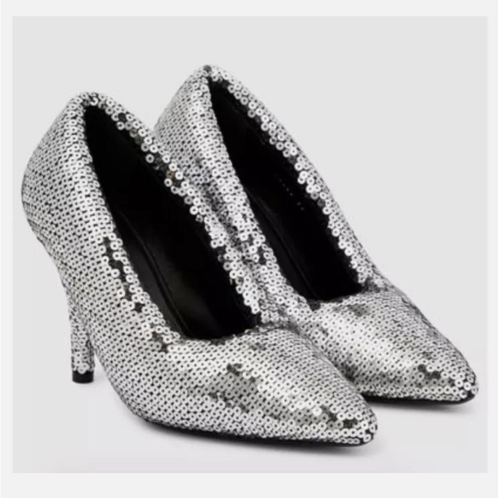 BALENCIAGA XL CINDERELLA HEELS SZ 6.5 SILVER SEQUIN